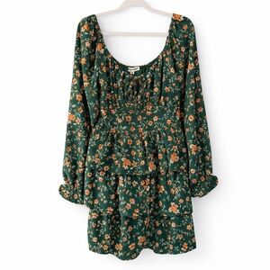 Inspired Hearts Green Floral Long-Sleeve Tiered Dress